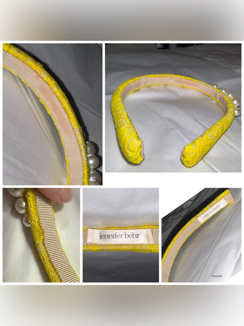 Jennifer Behr AUTHENTIC Lemon Yellow Lace Pearl Cluster Embellished Headband - Picture 15 of 16